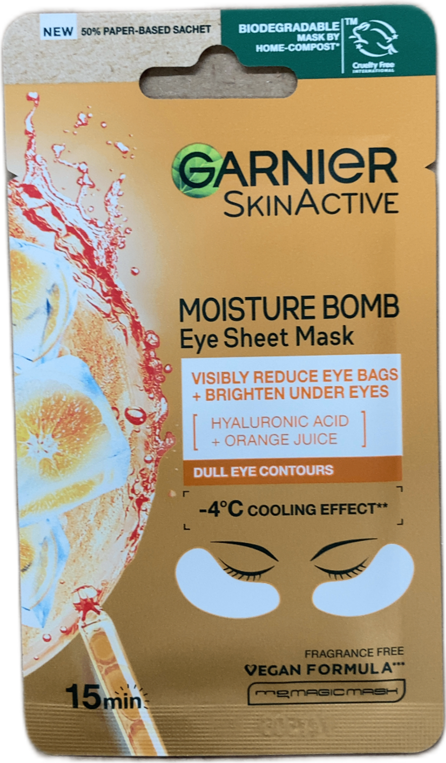 Garnier SkinActive Moisture Bomb augnmaski með hýalúrónsýru og appelsínusafa 6 g