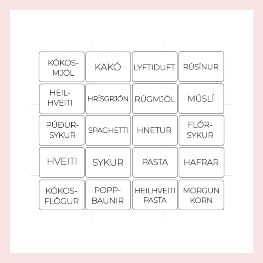 Merkimiðar fyrir þurrvörur – Stakir