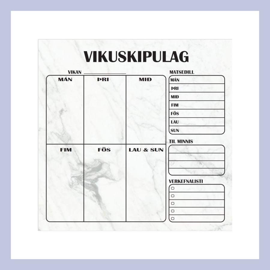 Vikuskipulag + 4 pennar