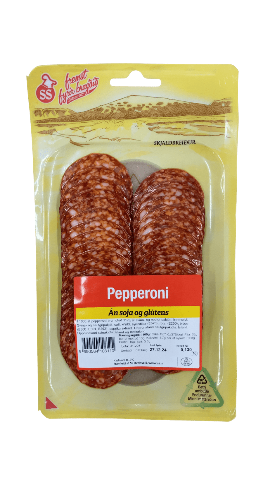 SS Skjaldbreiður Pepperoni Án soja og glútens 130 g