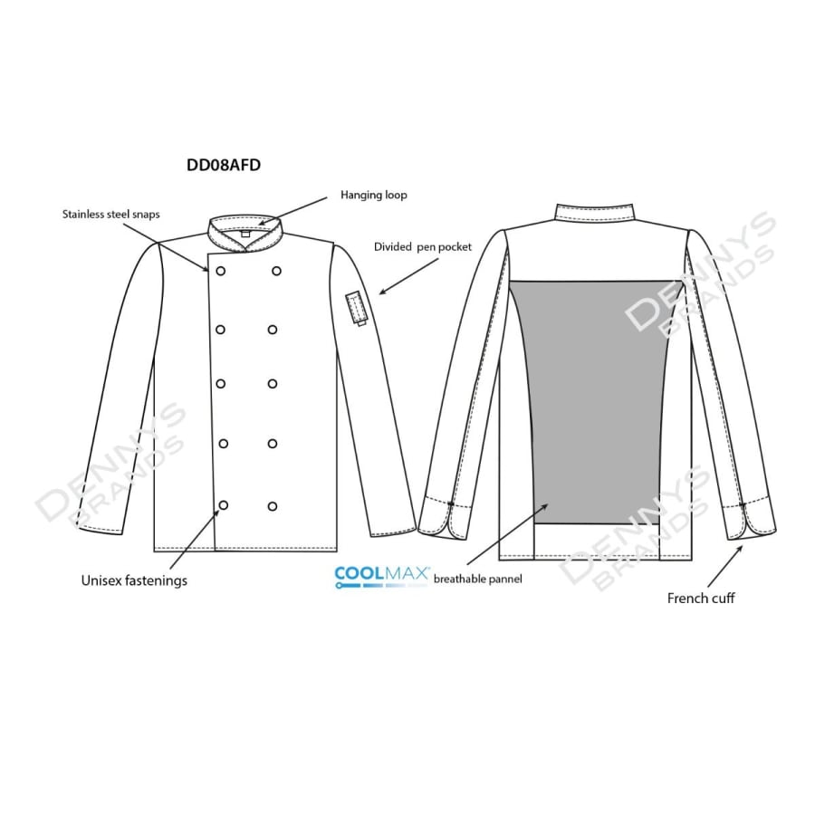 ADC síðerma kokkajakki með CoolMax - XS