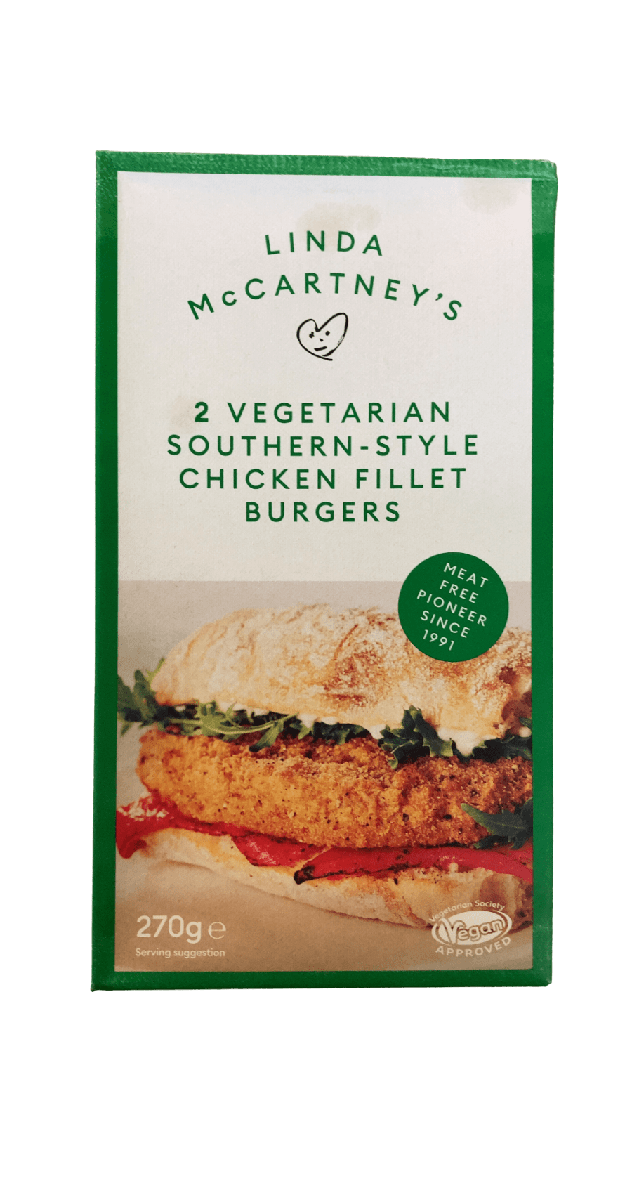 Linda McCartney's 2 grænmetis (vegan) suðurríkja-stíls „kjúklinga“-borgaraflök 270 g