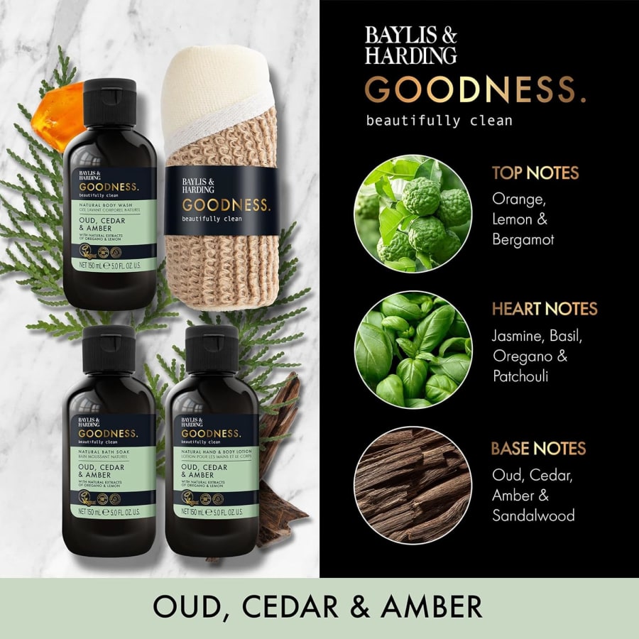 Baylis & Harding Goodness Oud, Cedar & Amber Essentials Gjafasett