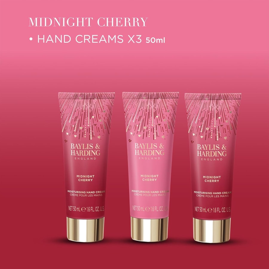 Baylis & Harding Midnight Cherry Luxury Gjafasett Handáburður 3 x 50 Ml
