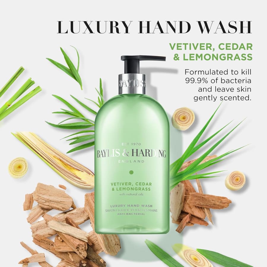 Baylis & Harding Signature bakteríudrepandi handsápa með vetiver, sedrusvið og sítrónugrasi 500 ml