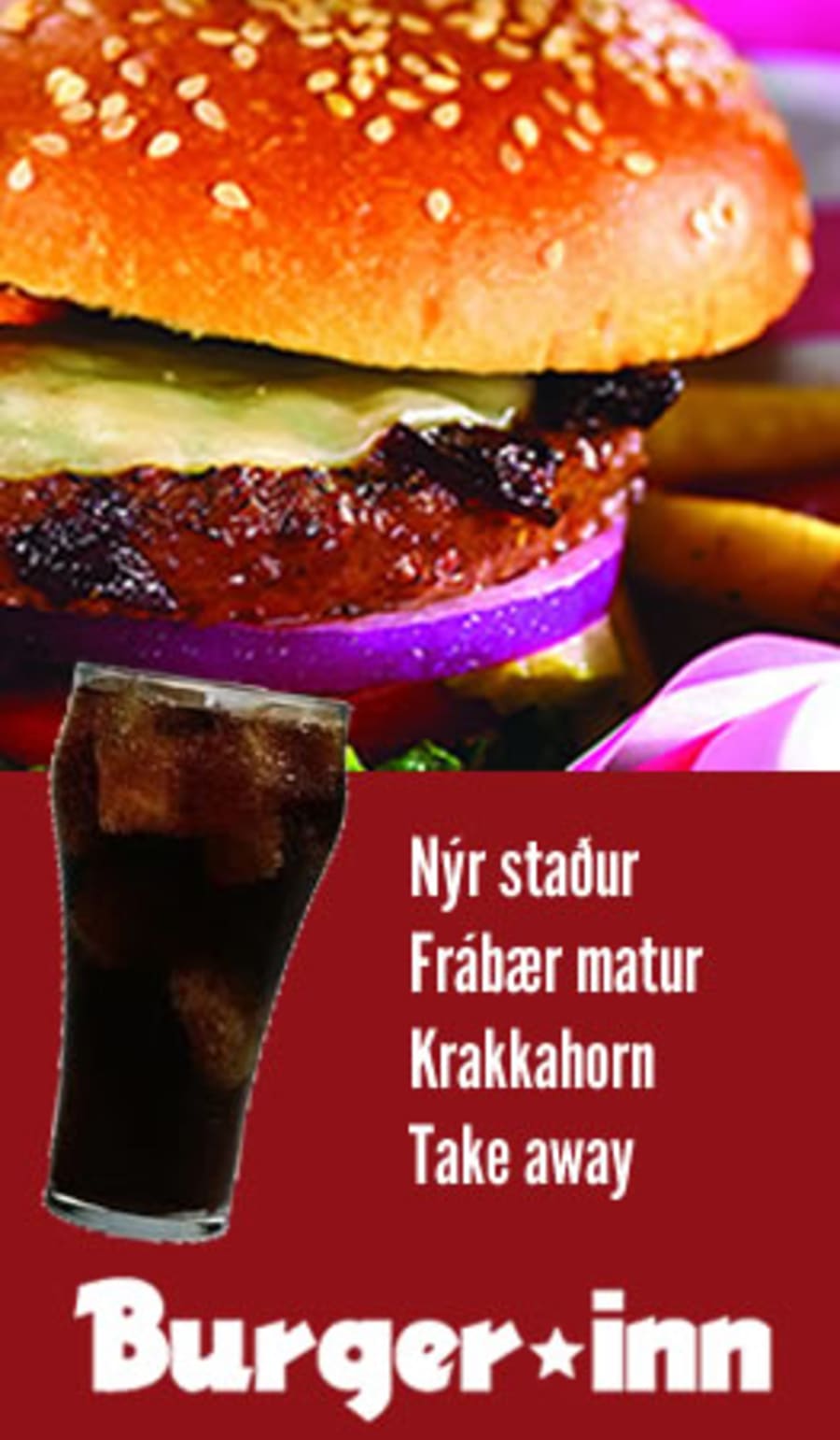 Alvöru 110 gr. ostborgari með eins miklu grænmeti og þú vilt, franskar og gos/sódavatn á 590 (kostar 1.375)