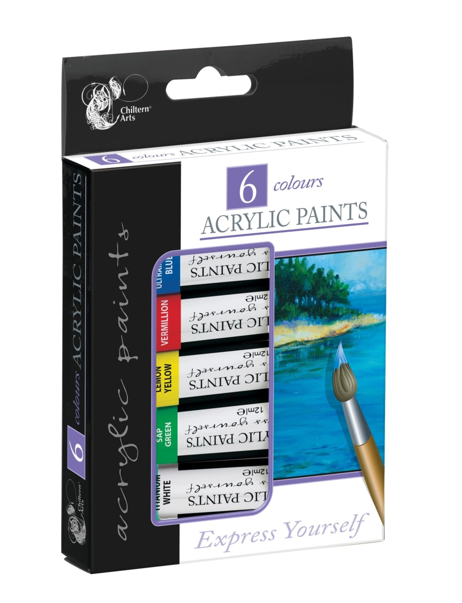 Chiltern Arts akríl málning / Chiltern arts akríl litir sem blandast vel 6 mismundi litir 25 ml hvor