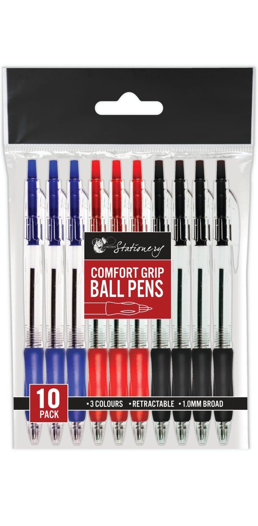 Chiltern Stationary kúlupennar m. gripi / Chiltern Stationary mislitir pennar með þægilegu gripi 10 stk í pakka