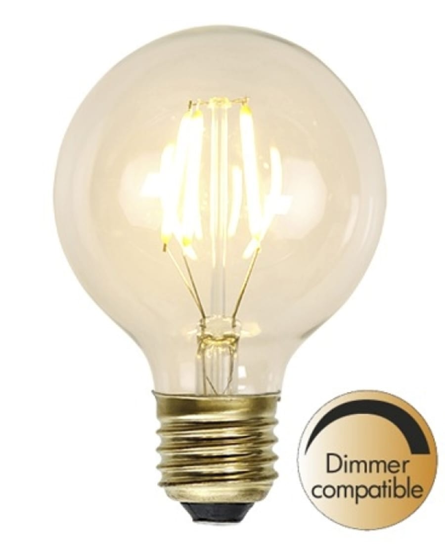 Decoration LED filament bulb G80 E27 1,5W(=15W) 2100K 140lm Dimmer comp.