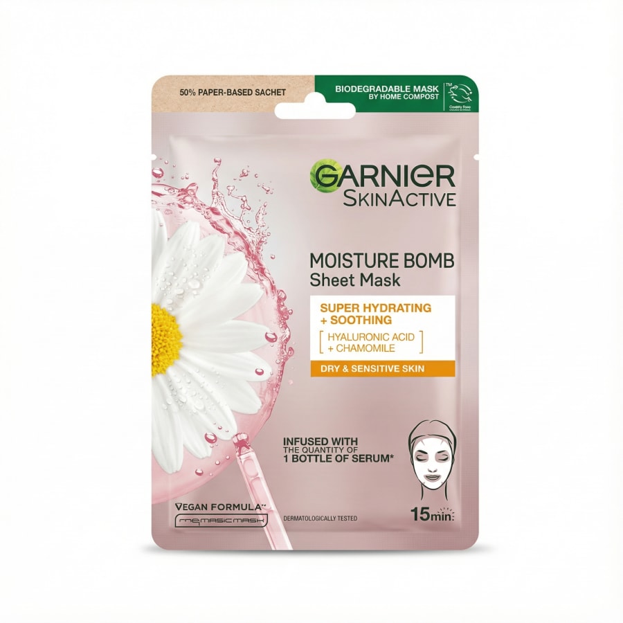 Garnier SkinActive Moisture Bomb blaðmaski, ofurrakagefandi + róandi, 28 g