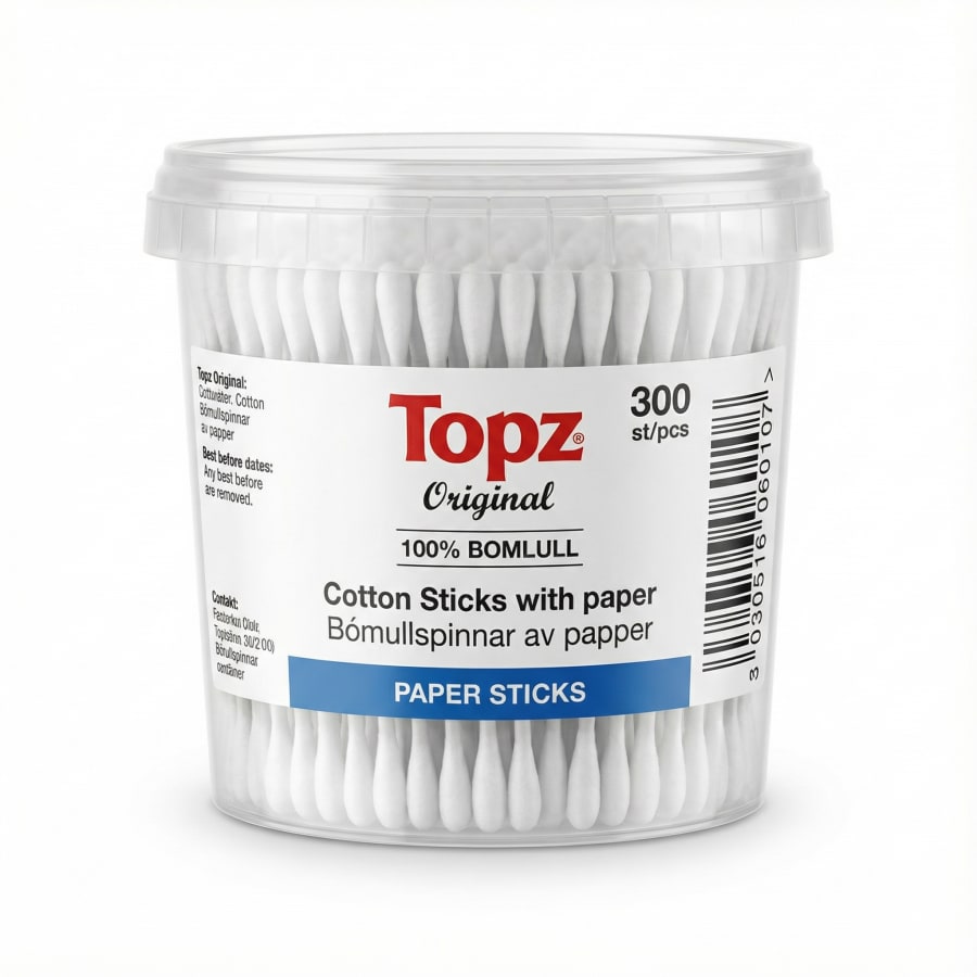 Topz Original bómullarstafir með pappírsskaftum 300 stk