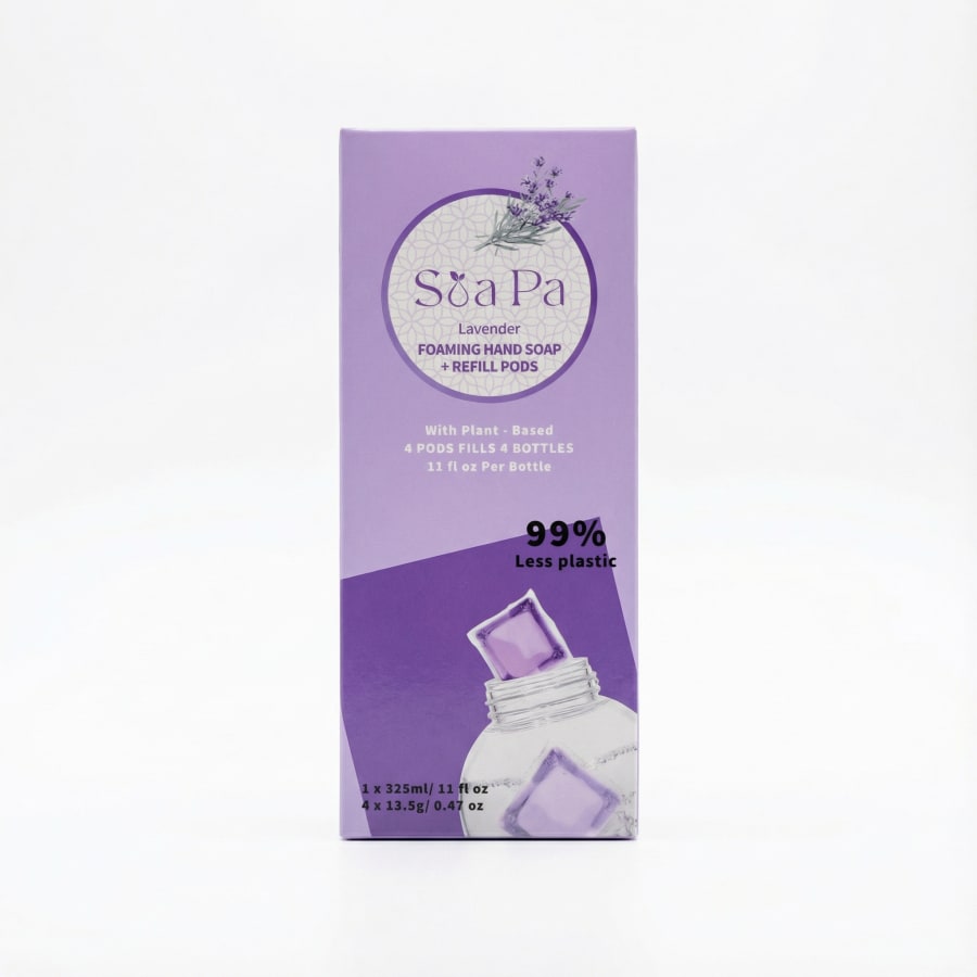 Lavender froðusápa fyrir hendur + áfyllingahylki 325 ml + 4 x 13,5 g