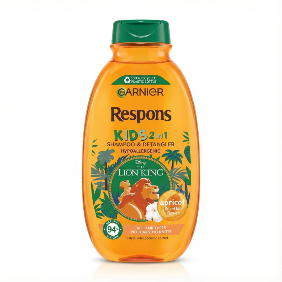 Garnier Respons Kids 2-í-1 sjampó og flókaleysir, apríkósa og bómullarblóm, 250 ml