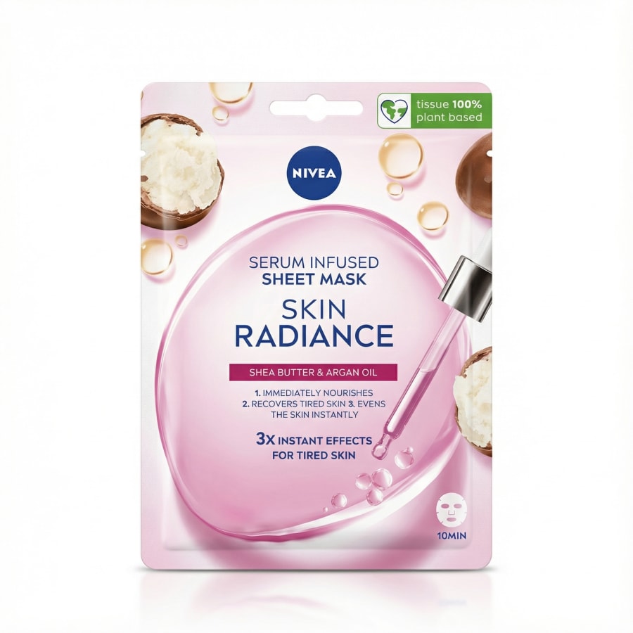 NIVEA Blöðgríma með serumi Húðarljómi Sheasmjör & arganolía 1 maski