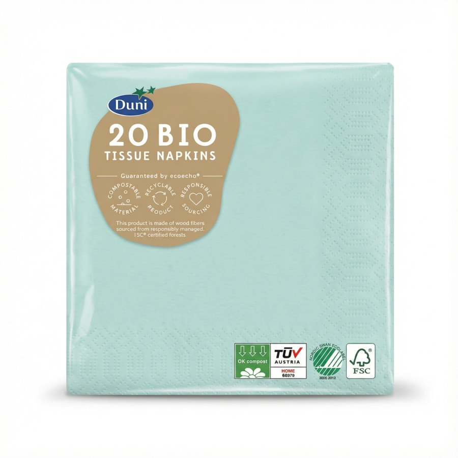 Duni Bio Tissue servíettur, mintubláar, 20 stk (24 x 24 cm)