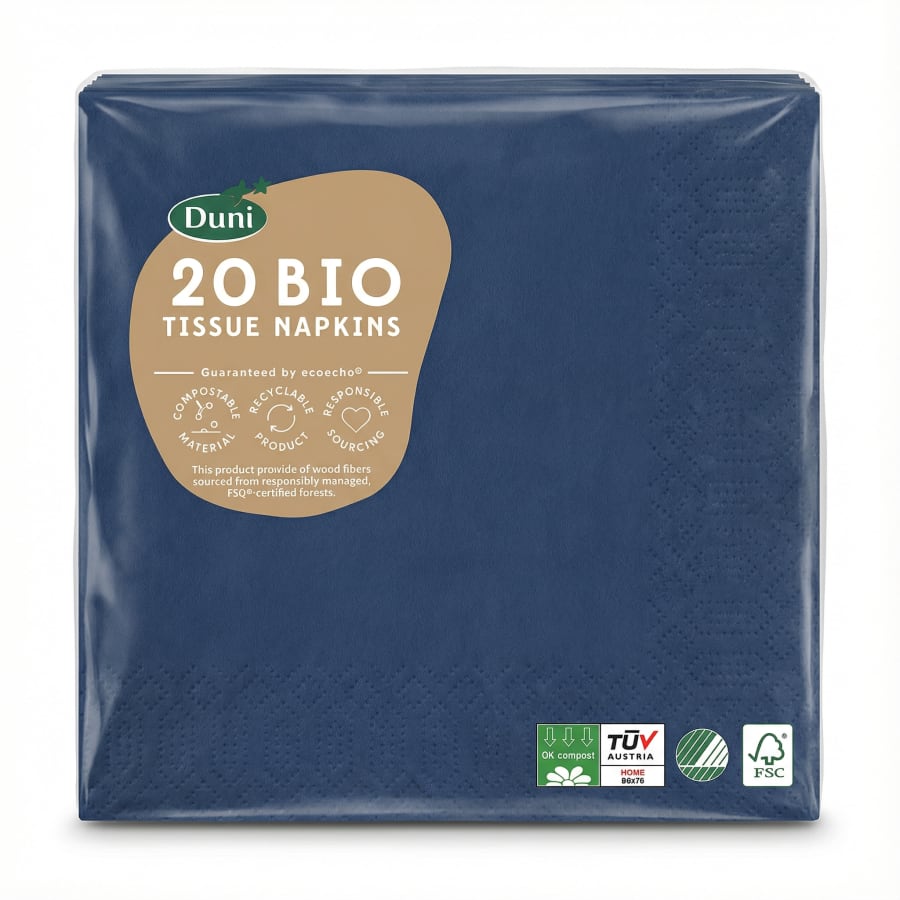 Duni Bio Tissue servíettur, dökkbláar, 33 x 33 cm, 40 stk