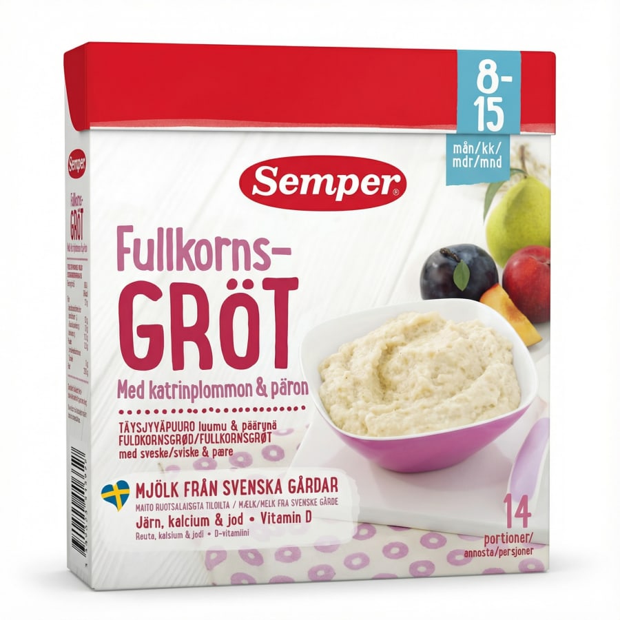 Semper heilkornagrautur með sveskju og peru 470 g