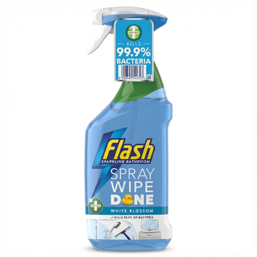 Flash sótthreinsandi glansandi baðherbergjahreinsisprey, hvít blómailmur, 800 ml