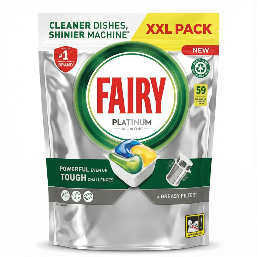 Fairy Platinum Allt í einu sítrónu uppþvottavélahylki 50 stk