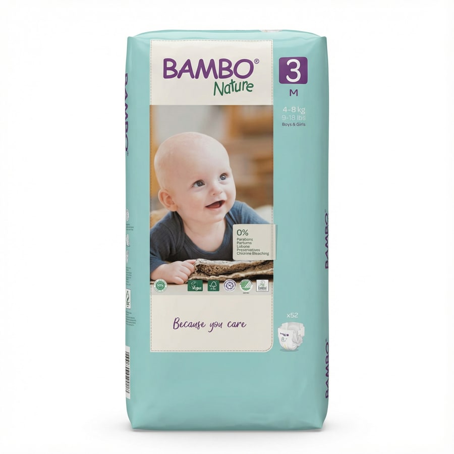 Bambo Nature bleyjur stærð 3 (4–8 kg) 52 stk
