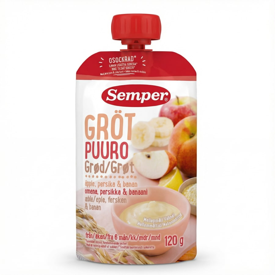 Semper Grautur Epli, Ferskja og Banani 120 g