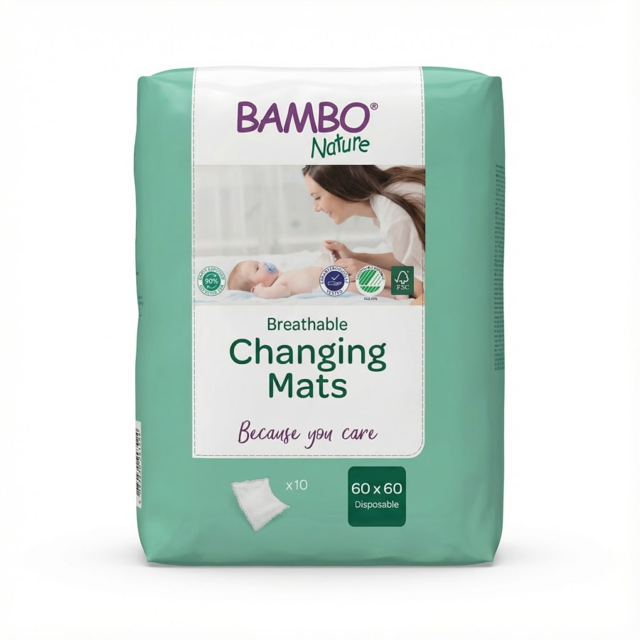 Bambo Nature loftgengilegar einnota skiptudýnur 10 stk (60 x 60 cm)
