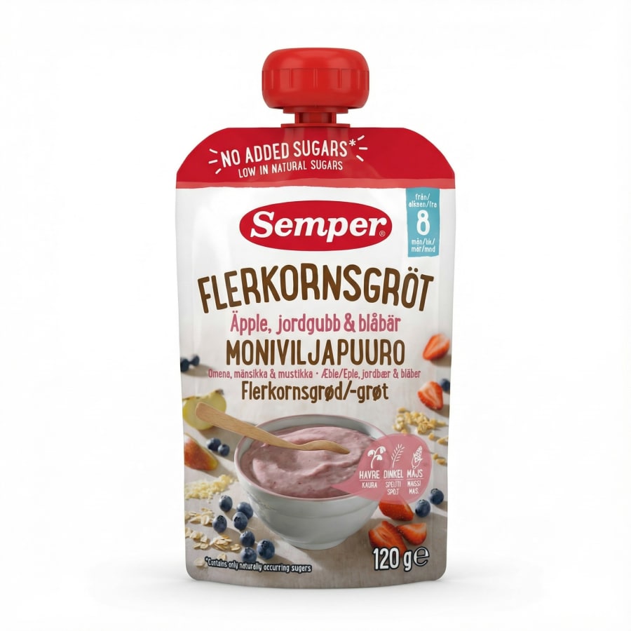 Semper Fjölkorna grautur með epli, jarðarberjum og bláberjum 120 g