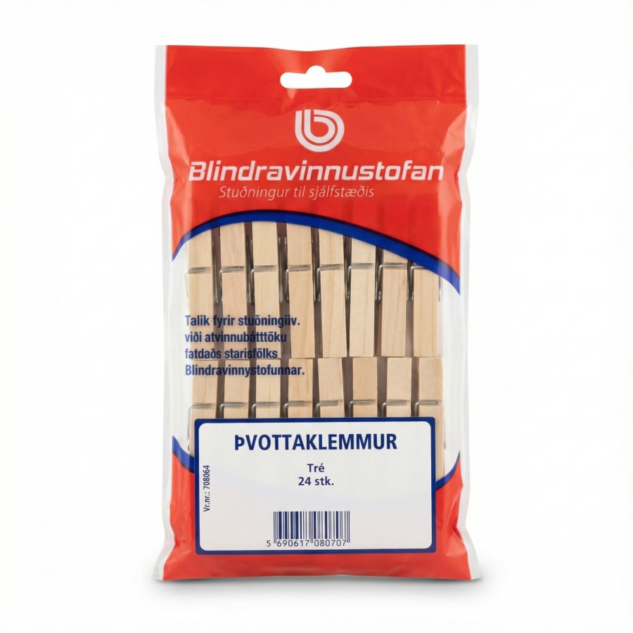 Blindravinnustofan Þvottaklemmur Tré 24 stk