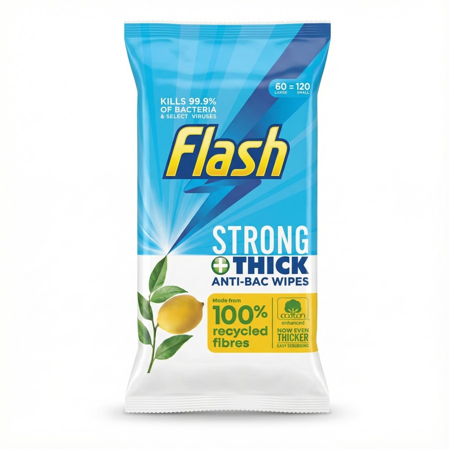 Flash Sterkir og þykkir bakteríudrepandi vætuklútar 60 stk
