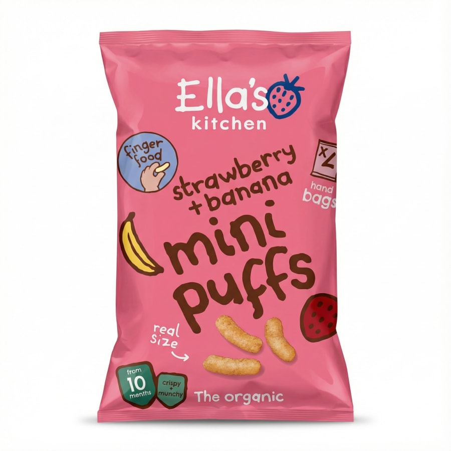 Ella's Kitchen Mini Puffs – jarðarber + banani 32 g (4x8 g)