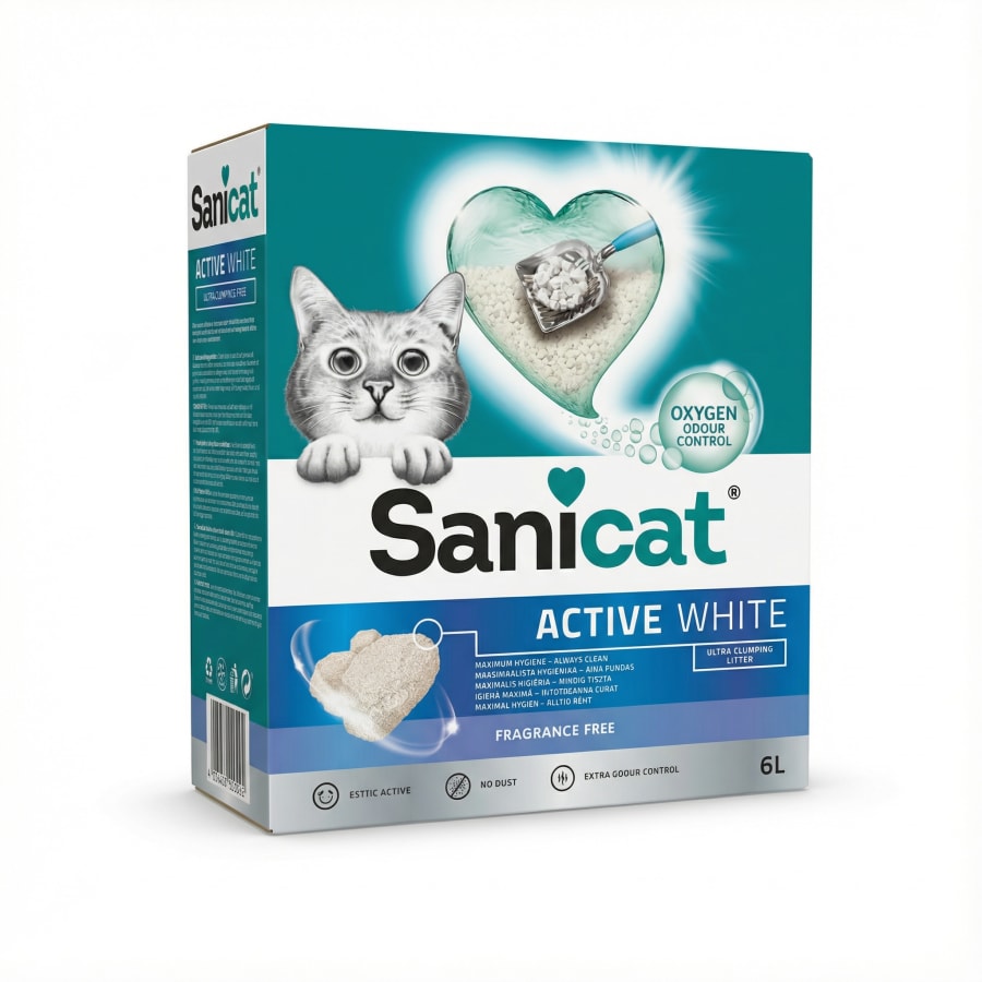 Sanicat Active White ofur klumpamyndandi kattasandur, ilmlaust, 6 L