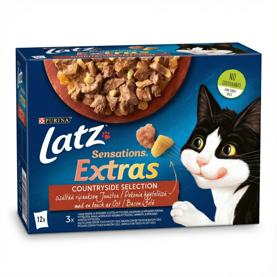 Purina Latz Sensations Extras Sveitaval kattamatur í hlaupi 12 x 85 g