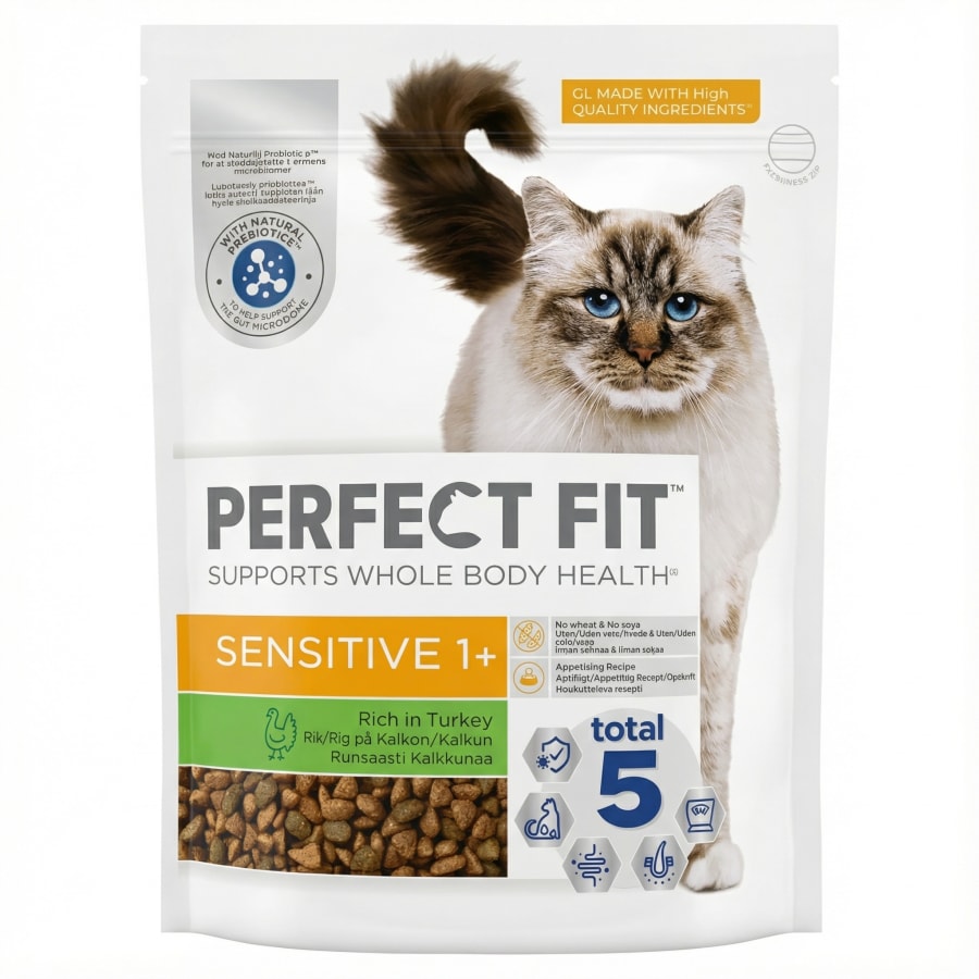 Perfect Fit Sensitive 1+ ríkt af kalkúni þurrfóður fyrir ketti