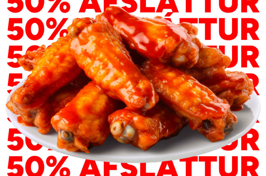 12 kjúklingavængir á 50% afslætti