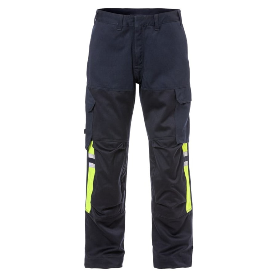 Fristads hitaþolnar buxur navy/HiViz gular