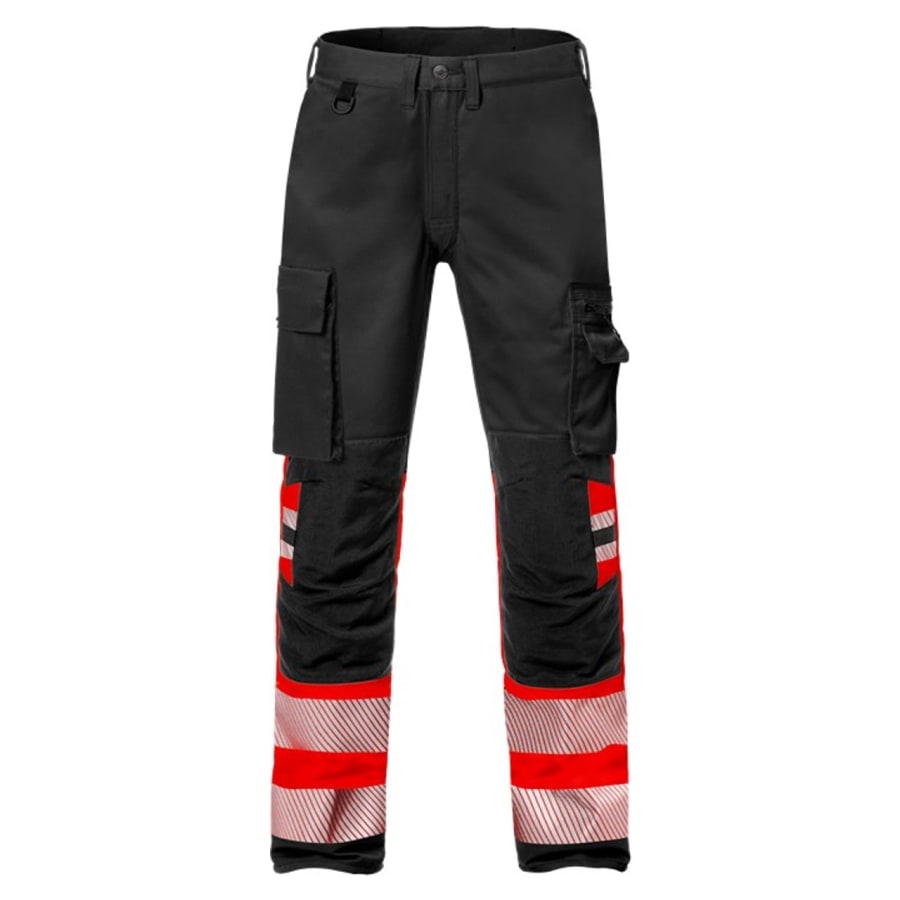 Fristads Stiby buxur með teygju HiViz rauðar/svartar