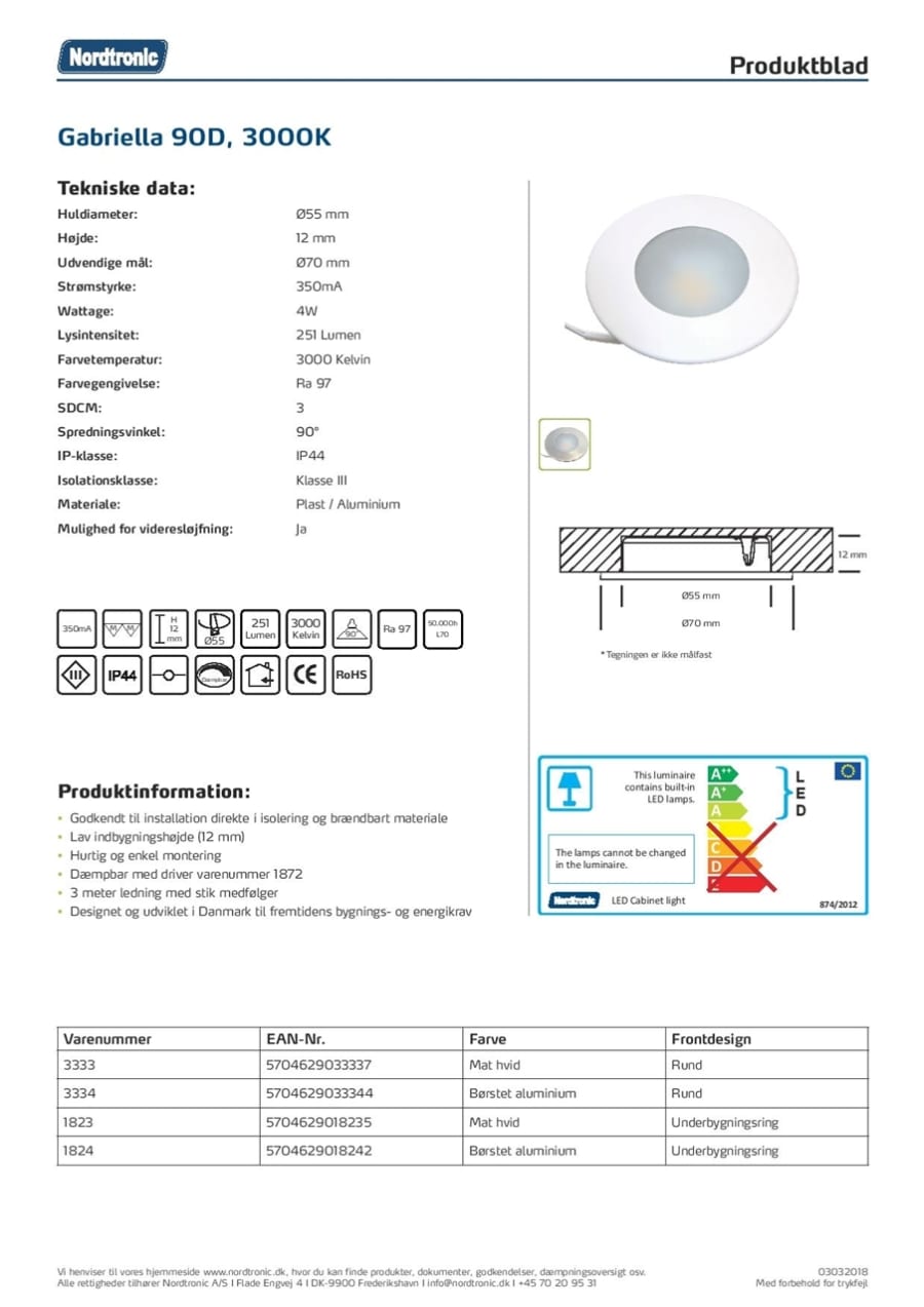 Gabriella Cabinet light 4W 350mA 2700K 35°