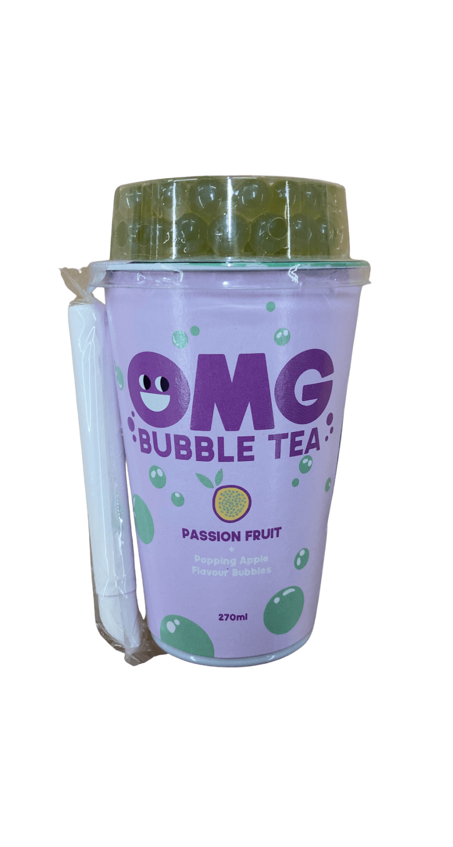 OMG Bubble Tea Passíónávöxtur með sprungnum eplabragðkúlum 270 ml