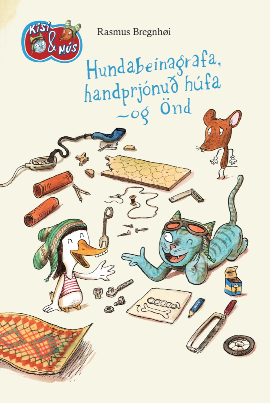 Hundabeinagrafa, handprjónuð húfa -og Önd