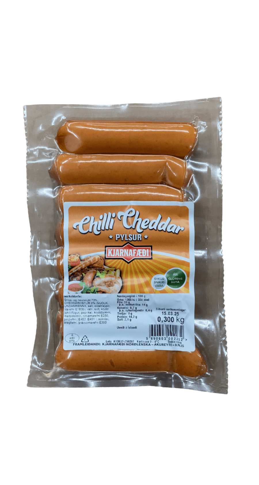 Kjarnafæði Chilli Cheddar Pylsur 300 g
