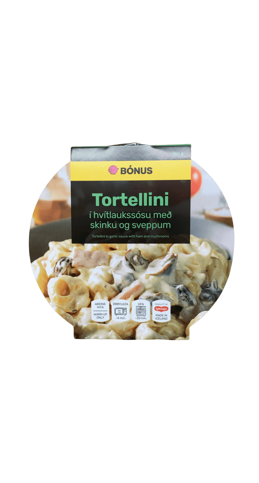Bónus Tortellini í hvítlaukssósu með skinku og sveppum 400 g