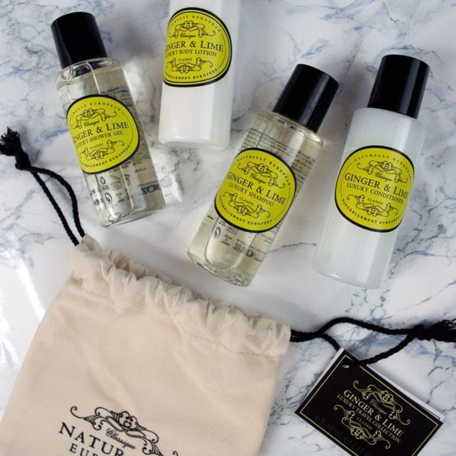 Naturally European Ferðasett í Flauelspoka Ginger & Lime 4 x 50 ml