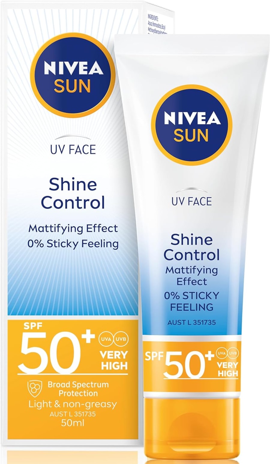 Nivea Sun Face Shine Control Face SPF 50+ Rakakrem með sólarvörn 50ml