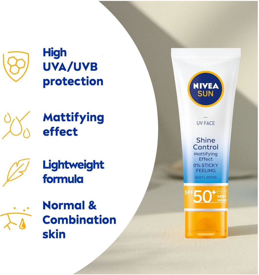 Nivea Sun Face Shine Control Face SPF 50+ Rakakrem með sólarvörn 50ml