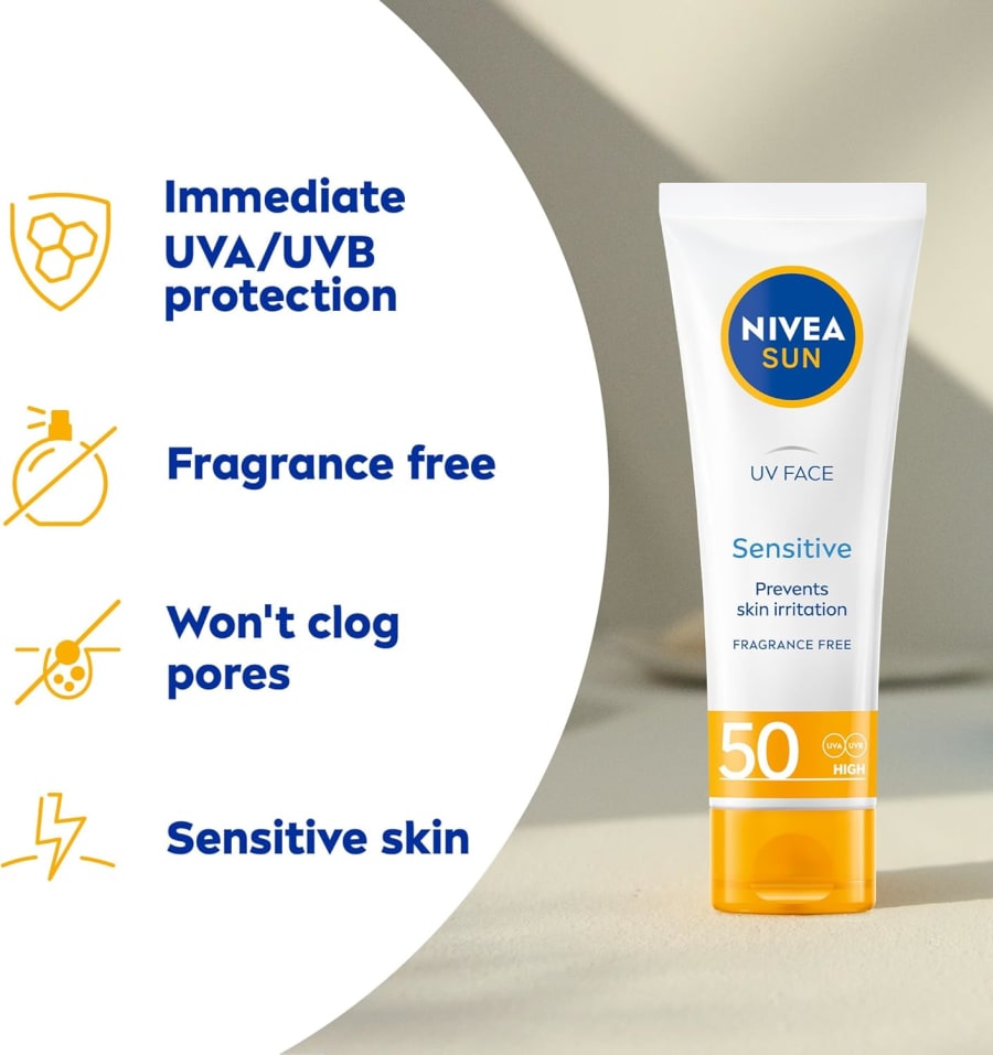 Nivea Sun UV Face Sensitive SPF 50 rakakrem með sólarvörn 50 ml