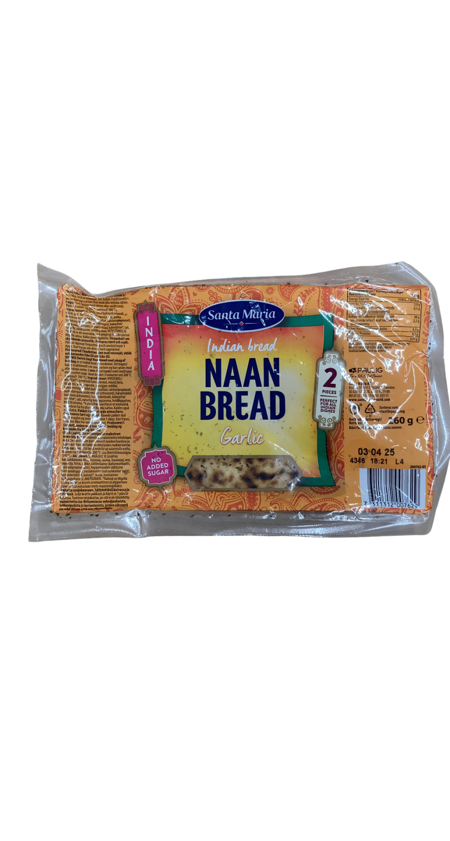 Santa Maria Naan brauð með hvítlauk (2 stk)
