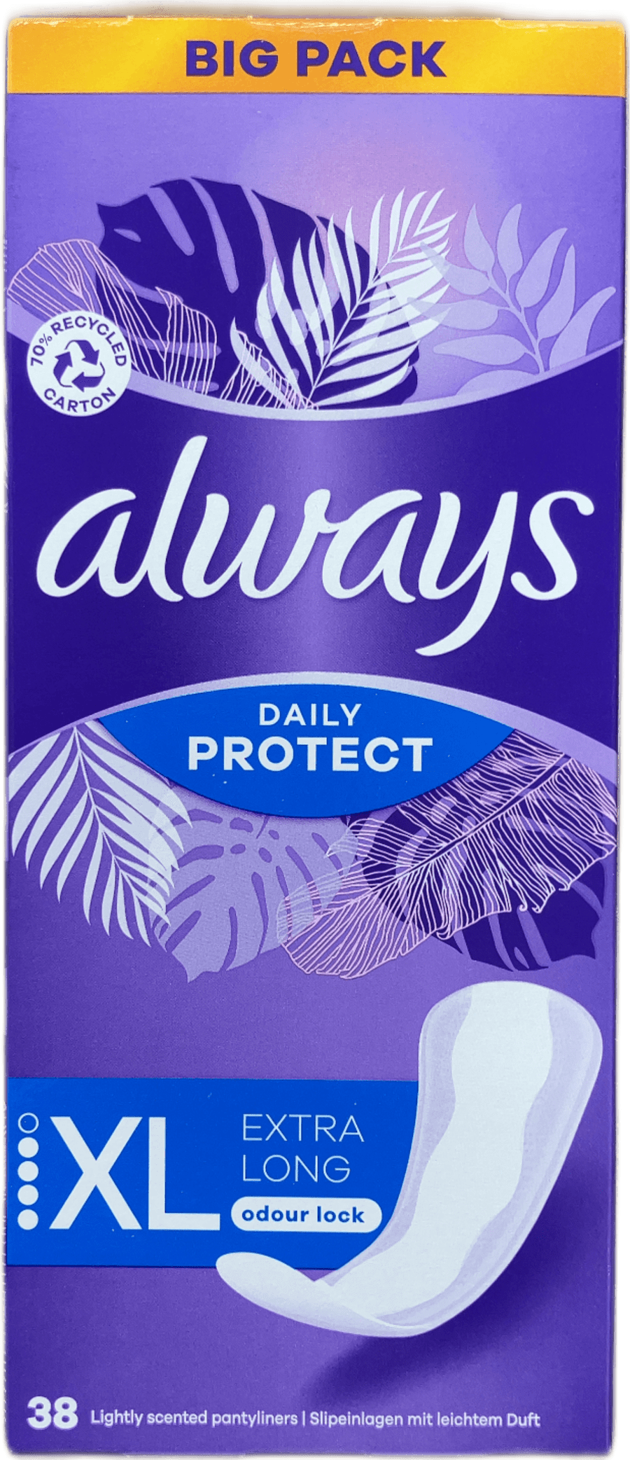 Always Daily Protect Pantyliners XL Extra Long Lightly Scented, 38 pcs