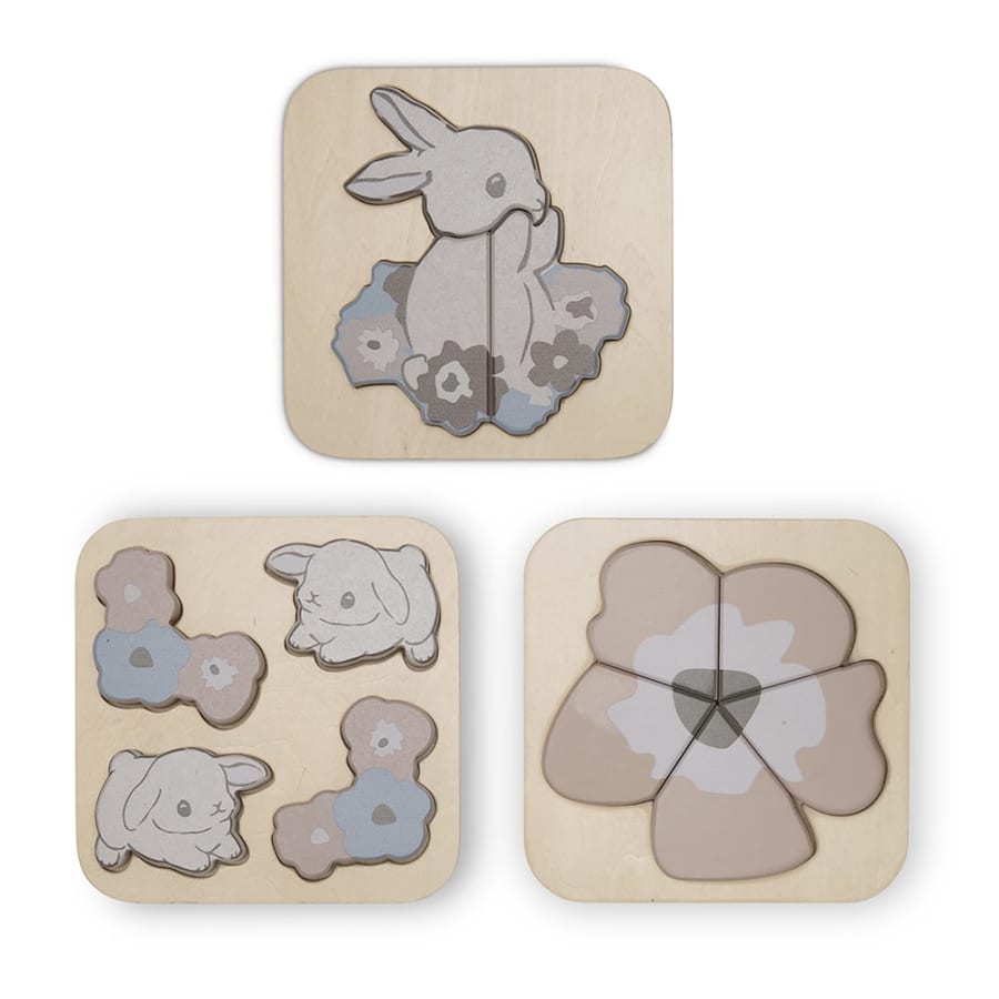 Púsl – Bunnies & flowers – 3 í pakka
