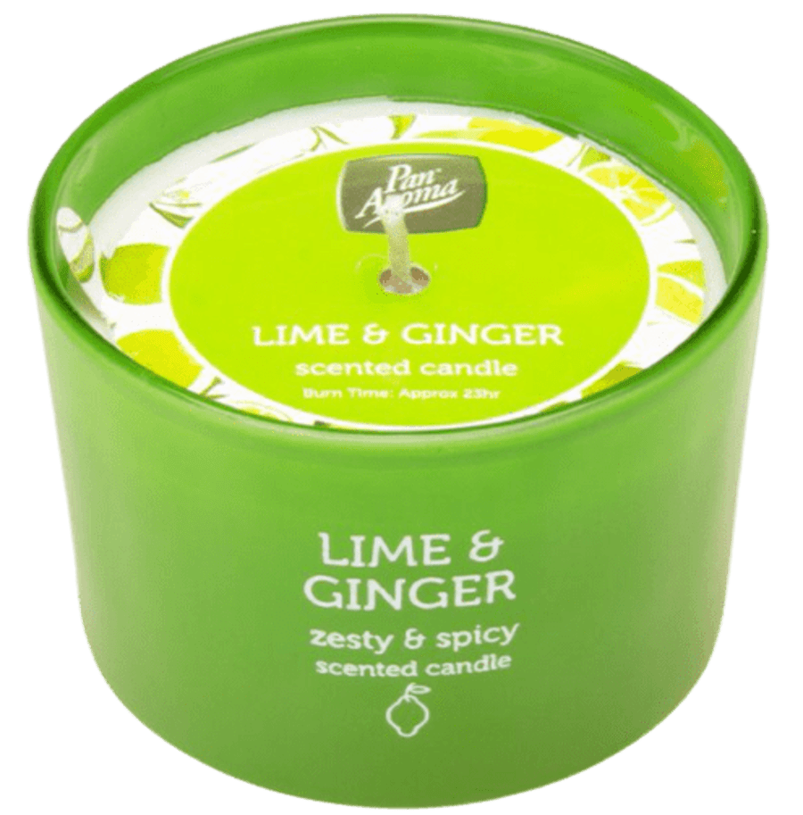 Pan Aroma Lime and Ginger ilmkerti í fallegu glasi 23ja tíma brennslutími