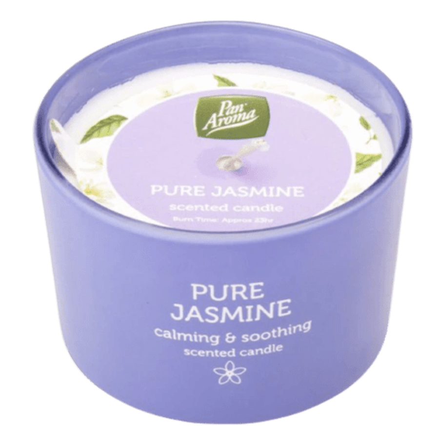 Pan Aroma Pure Jasmine ilmkerti í fallegu glasi 23ja tíma brennslutími